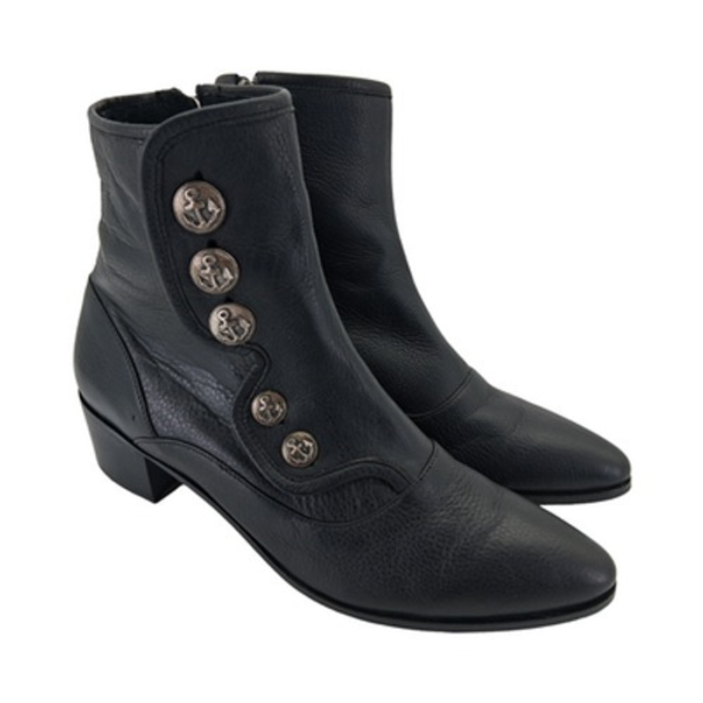 Modern Vice Boots Womens Size 8.5 39 Black Leather Ankle Button Zip Nautical USA